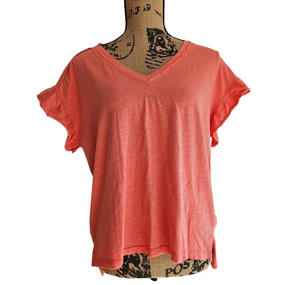 Anthropologie Pilcro T Shirt Femme V Neck Ruffled Flutter Sleeve Top Shirt Sz XS